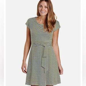 Striped Tie Waist Dress Toad&Co Green White Casual Women M